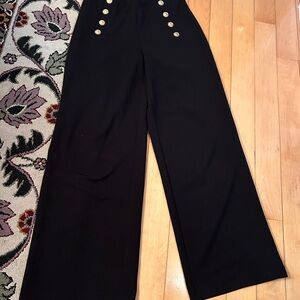 H&M Black Wide-Leg High-Rise Pants with Gold Buttons